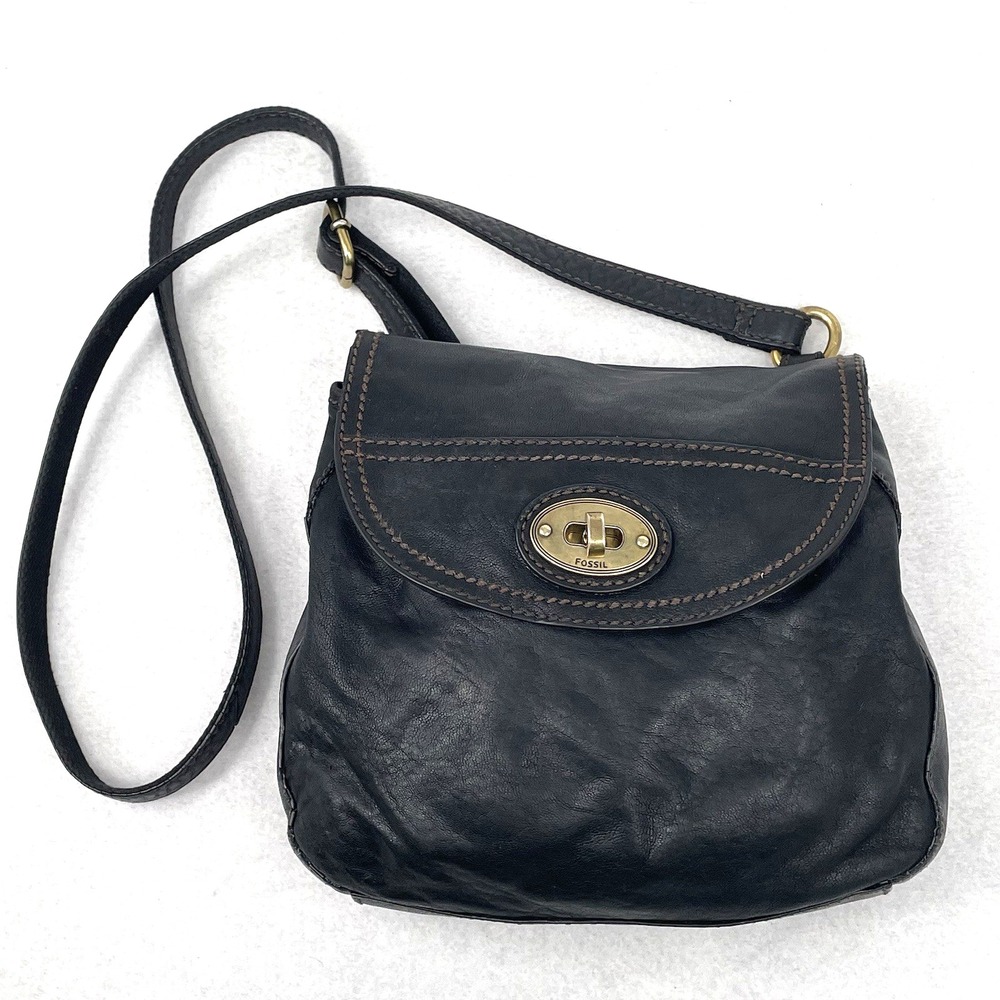 FOSSIL Carson Black Gold Leather Y2K Crossbody Purse